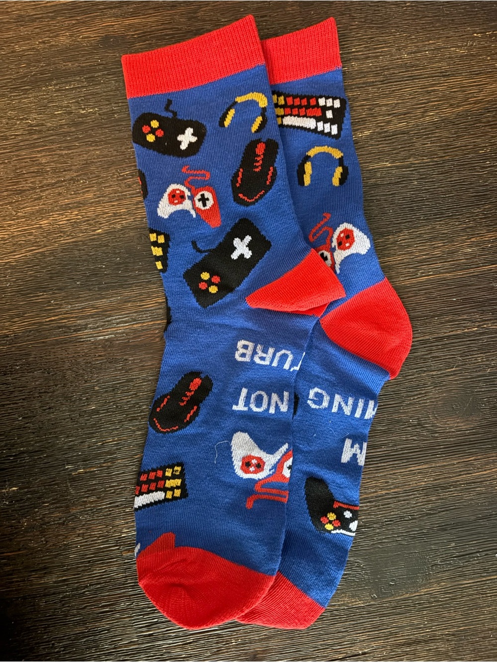 Blue & Red Gamer Crew Socks - Novelty Video Game Design